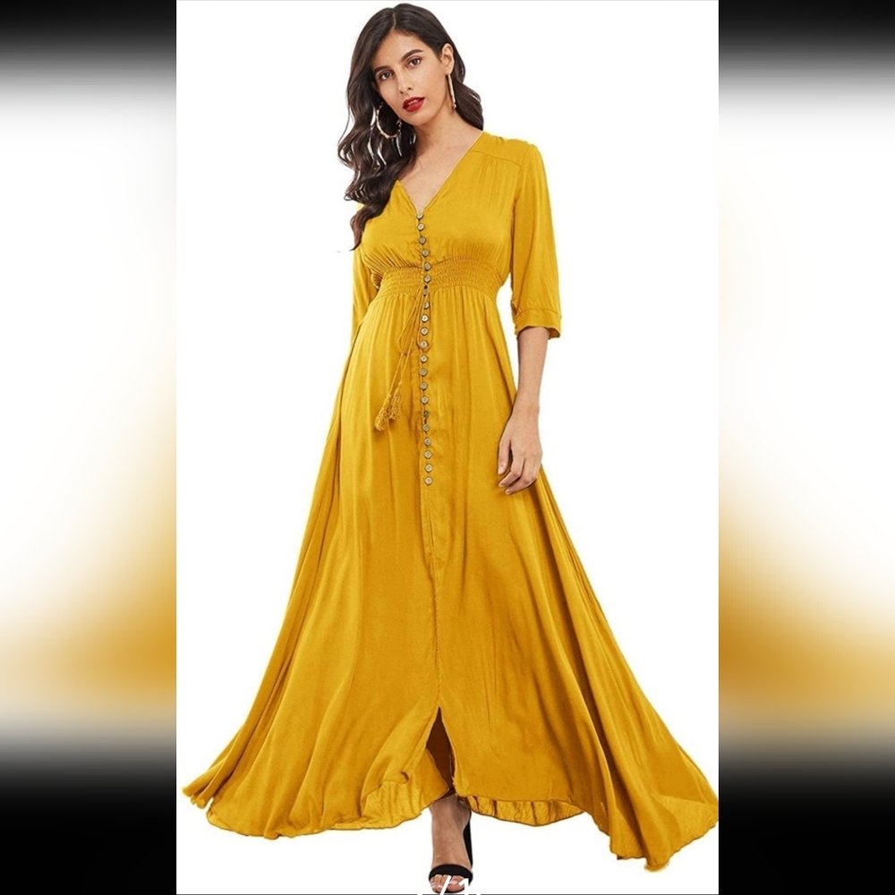 Yellow flowy maxi dress